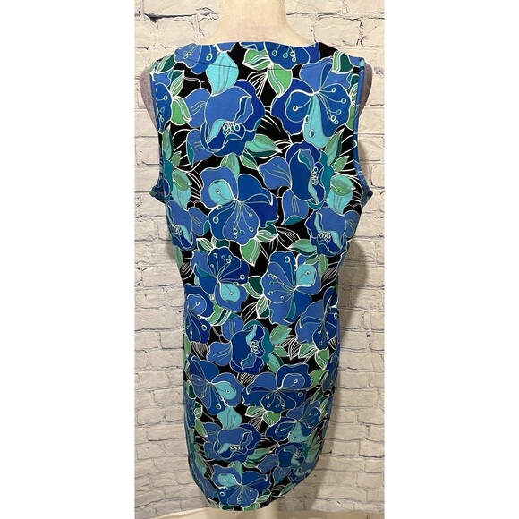 Lands' End Shift Dress Tropical Floral Pockets V Neck Cotton Medium - Picture 4 of 8